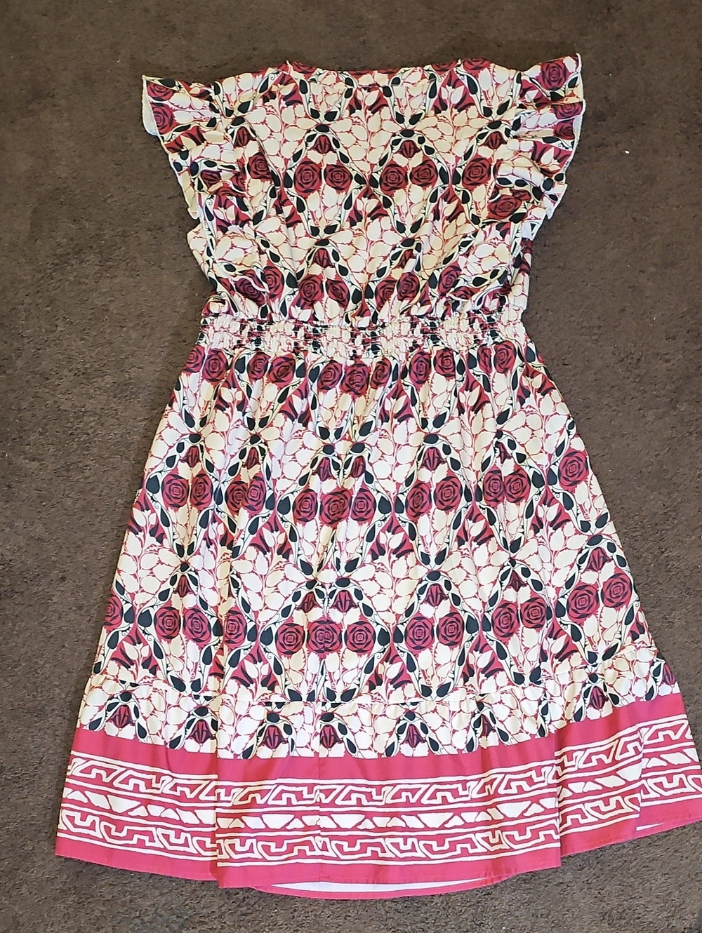 Bloomchic Boho Print Ruffles Shirred Pocket Elastic Waist Dress XL 14/16 - Picture 5 of 5